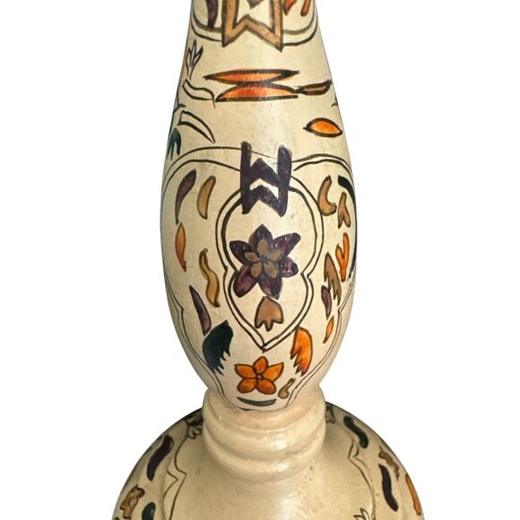 Unique Hand Painted Floral Neutral Colors Wooden Candle Holders Set of 2 - Picture 6 of 10